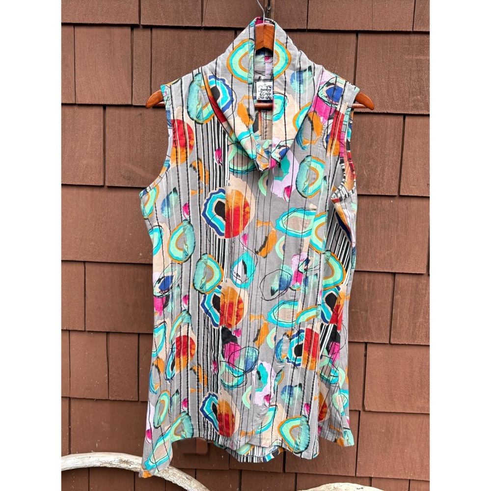 Parsley and Sage Colorful Sleeveless cowl neck artsy retro mini Women's